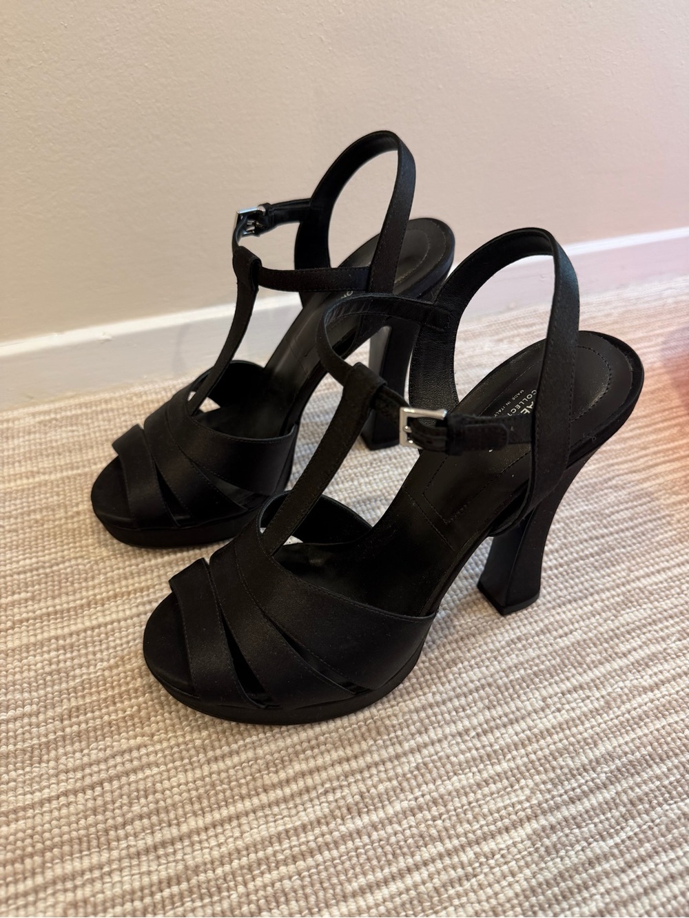 Michael Kors Collection Black T-Strap Platform Block Heel Sandals